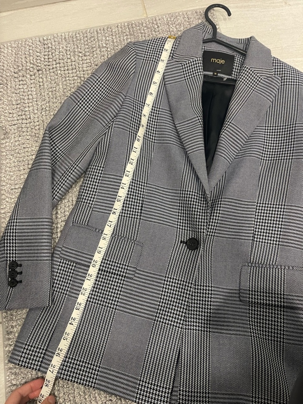 Maje Black White Plaid Blazer Tailored Single Button Structured Jacket 36 - Picture 5 of 9